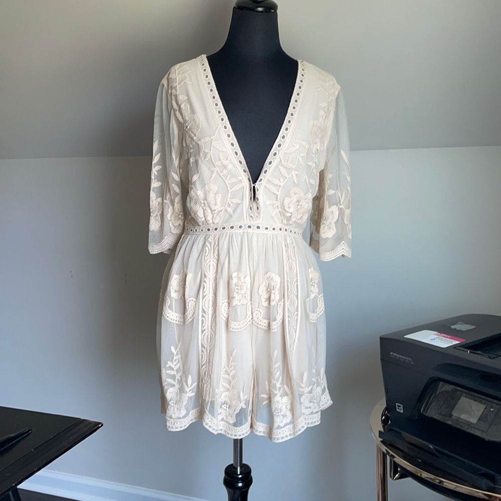 Cream lace romper